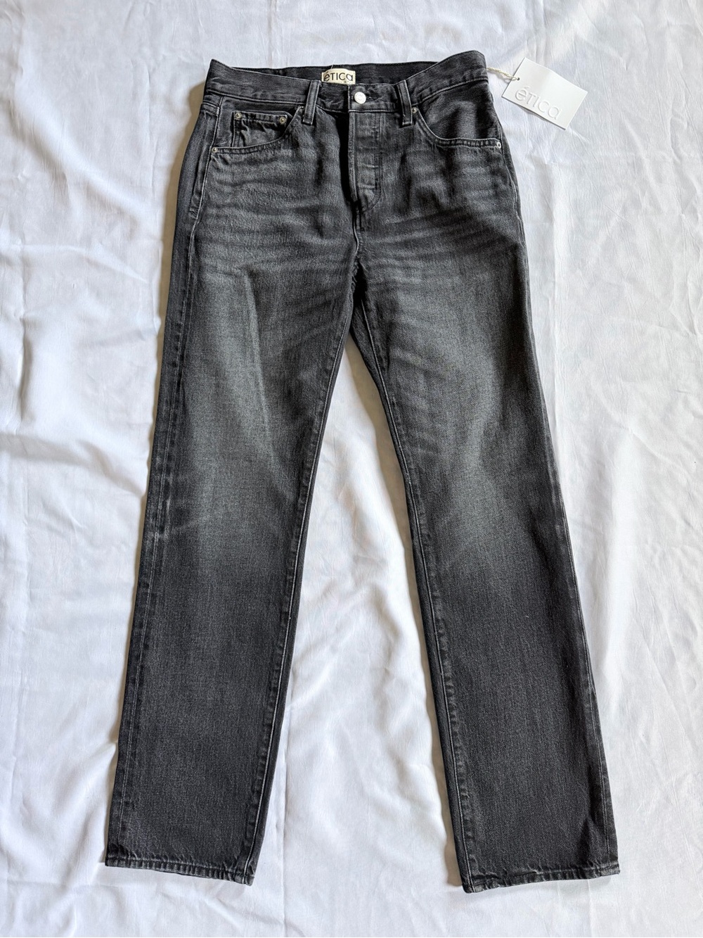 Etica Straight Jeans Women’s 28 Gray Denim Medium Wash High Rise Button Fly 5P